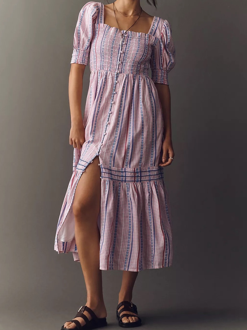 Anthropologie Peregrine Puff-Sleeve Midi Dress Sz M NWT